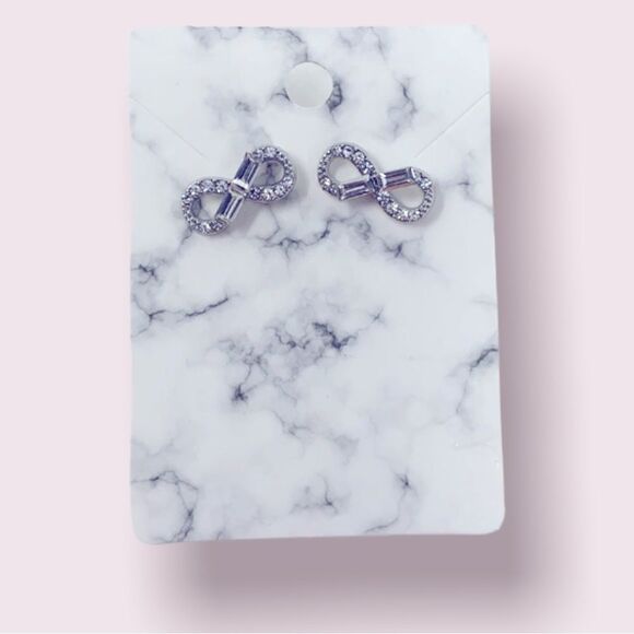 White Rhinestone Crystal Gem Infinity Symbol Studs Post Earrings - Picture 2 of 8